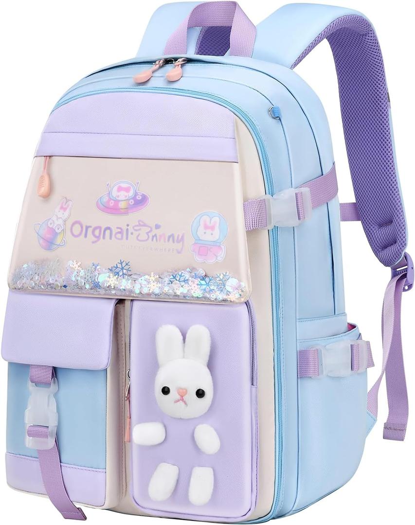 LANSHIYA Bunny Backpack for Girls Cute Kids Bookbag for Elementary School Kawaii Preschool Outdoor Daypack Blue