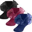 SAOROPEB Toddler Ruffle Socks, 3 Styles5 Size, Frilly Dress Socks for Girls Princess Lace Ruffles Socks Set (4-6 Years, Black-burgundy-navy)