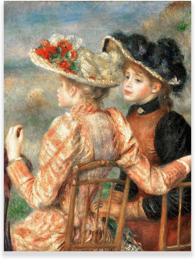 Pierre Auguste Renoir Canvas Prints - Two Girls Wall Art - Impressionism Poster - Portrait Posters - Fine Art Print for Bedroom,Living Room,Bathroom,Kithchen-Unframed (12x16in/30x40cm)