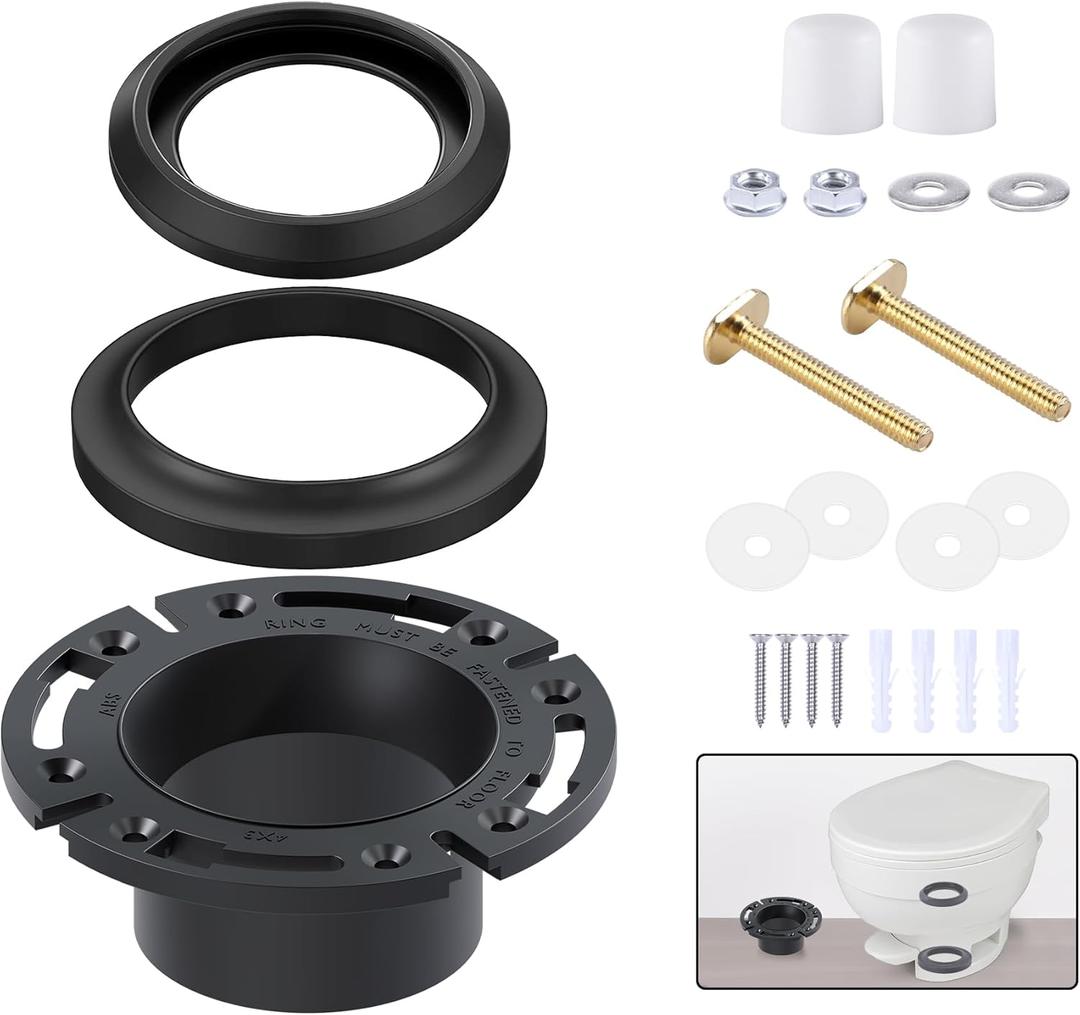 boeemi RV Toilet Flange Socketed 385345892 and RV Toilet Seal Kit Compatible with Aqua Magic Style Plus, Style II and Residence, Ball Seal 34120 & Mounting Hardware Kit with Bolt Cap