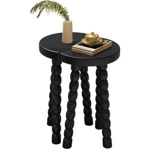 Wooden Bobbin Side Table - Plant Stand - Half Round Table - Wooden Accent Stool- Minimalist Decorative Table for Bedroom, Hallway, Living Room (2, Black)