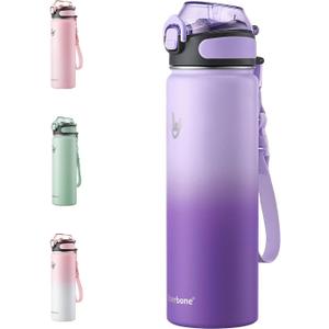 Enerbone Insulated Water Bottle, 24 oz Stainless Steel Water Bottles with Carrying Strap, Double-Wall Vacuum Insulation Thermos, Leakproof Sports Bottle with Straw, Keep Drinks Hot or Cold for Hours (Lavender)