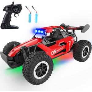 Remote Control Car for Kids 3 4 5 6 7+, 20 KM/H High-Speed RC Cars with LED Lights, 2.4GHz 2WD Monster Truck Toys,Toy Cars for Girls Boys,Christmas & Birthday Gifts,Upgraded Anti-Collision ShaftRed