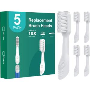 Toothbrush Replacement Heads for Quip, 5 Pack, Standard Adult Brush Head Refill with Built-in Tongue Scraper, Soft Bristles, White