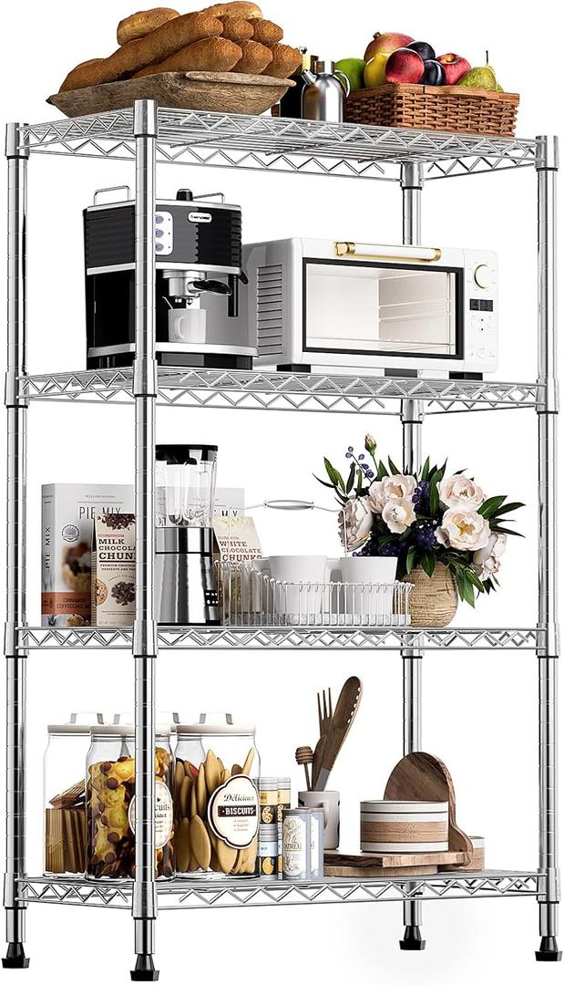 1000 lbs Storage Shelving 4-Tier Utility Shelving Unit Steel Organizer Wire Rack for Home,Kitchen,Office,Chrome (13.7" D x 23.6" W x 53.4" H) (4 Tier 13.7" D x 23.6" W x 53.4" H)