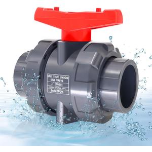 2" UPVC Full Flow Ball Valve Double True Union with Full Port Socket Slip Ball Valve Water Shut-Off Valve, EPDM o-Rings, And Reversible PTFE Seats for Swimming Pool, Irrigation (1, 2")