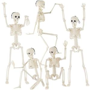 Feir 16" Skeletons Halloween Decorations – 5PCS Posable Full Body Skeletons with Movable Joints, Realistic Props for Outdoor Yard, Haunted House, Party & Indoor Halloween Decor