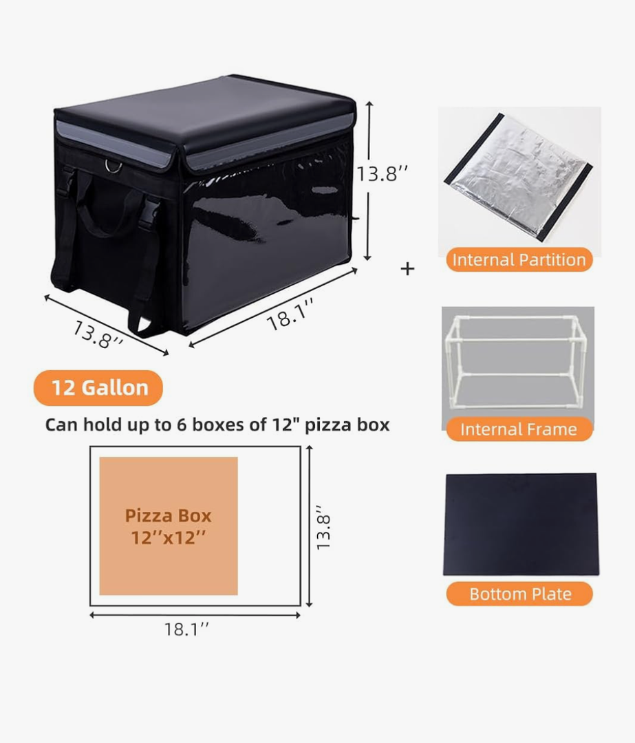 Insulated Bags For Food Delivery XL - 18.1" x 13.8" x 13.8", Commercial Insulated Food Delivery Bag w/ Divider, Waterproof & Foldable Catering Bag Food Deliveries, Delivery Pizza Bags 12 Inches