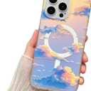 for Cute iPhone 16 Pro Phone Case Iridescent Gradient Cloud Sunset Design Gorgeous Aesthetic Matte Finish Strong Magnetic Compatible with MagSafe Girly Stunning 16Pro Cover for Women Girls