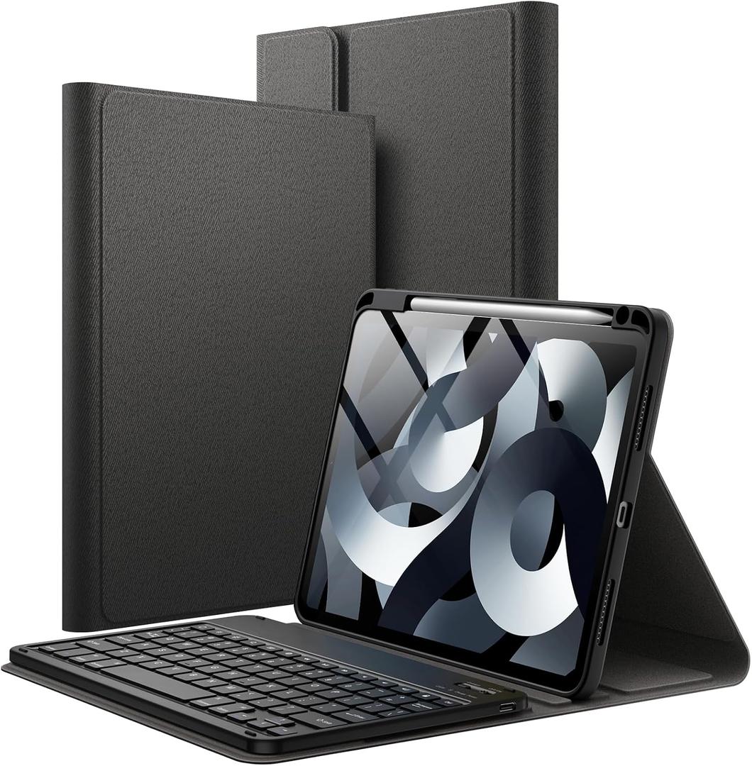 JETech Keyboard Case for iPad Air 11-Inch M4/M3/M2 (2026/2025/2024), iPad Air 5th/4th (10.9-Inch 2022/2020) with Pencil Holder, Magnetic Detachable Bluetooth Keyboard, TPU Back Cover (Black)