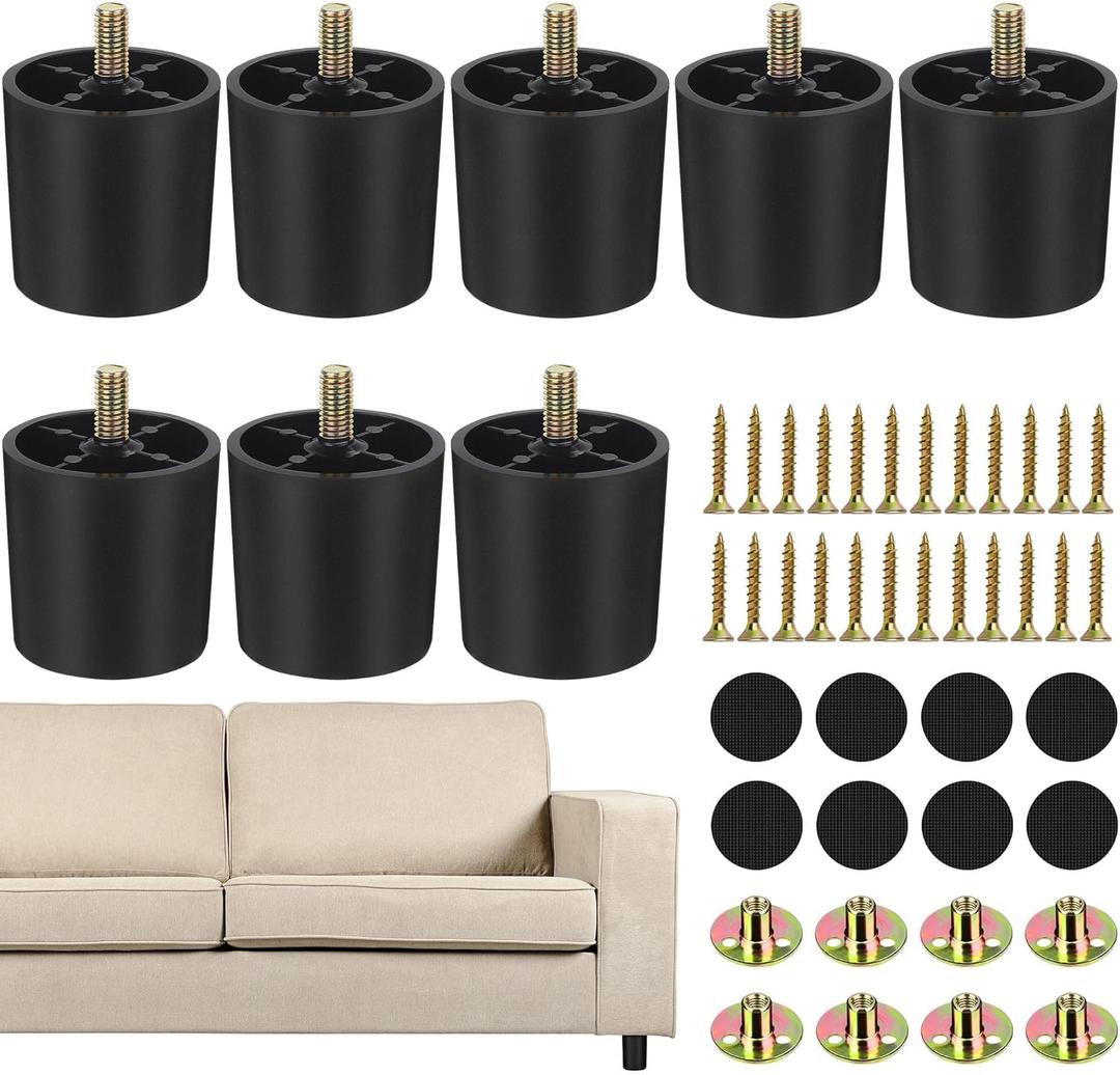 TURSTIN 8 Pack 2 Inch Plastic Furniture Legs with M8 T-Nuts Screws Tapered Sofa Couch and Chair Legs Replacement Furniture Leg for DIY Projects Sofas Coffee Tables Dressers Beds