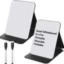 Dunzoom 2 Sets 4 Pcs Small Glass Desktop Whiteboard with Reversable Stand 8x6 Inch Mini Dry Erase White Board Easel with 2 Markers Reusable Desk Notepad for Home Office School Supplies (Black)