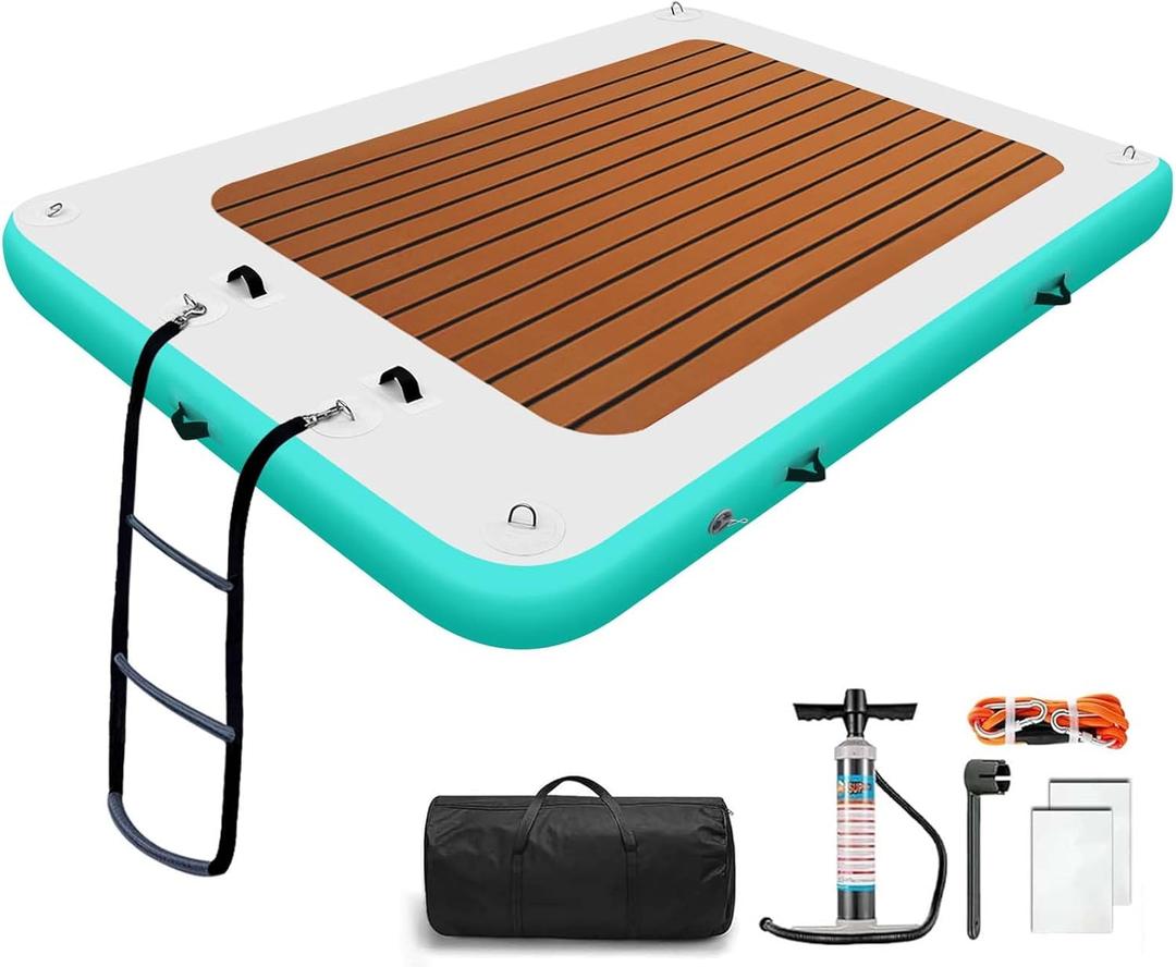 WUHUWOO Inflatable Floating Dock 10 * 6FT Inflatable Platform for Lake Sea Swimming Pool Water Boat Raft Island Floats with Storage Bag