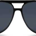 Polarized Square Aviator Sunglasses for Women Mens 70s Retro Double Bridge Sunnies AP3654 (C1 Black/Grey)