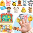 Oriate Animal Farm Finger Puppets, Bath Toys for Kids with Storage Bags, Toddler Toys for Story Time Stuffer with Puppet Theater, Educational Travel Kit Party Favors 12m+ 10Pcs