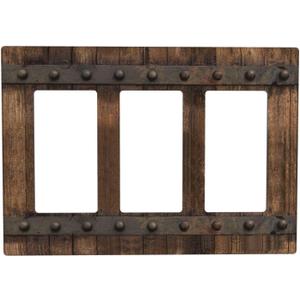 Rustic Brown Wood Barn Door Farmhouse Light Switch Cover Plate Triple Rocker 3 Gang Wall Plate Country Vintage Decorative Electrical Switchplate For Bathroom Home Decor Accessories 6.57" X 4.65"