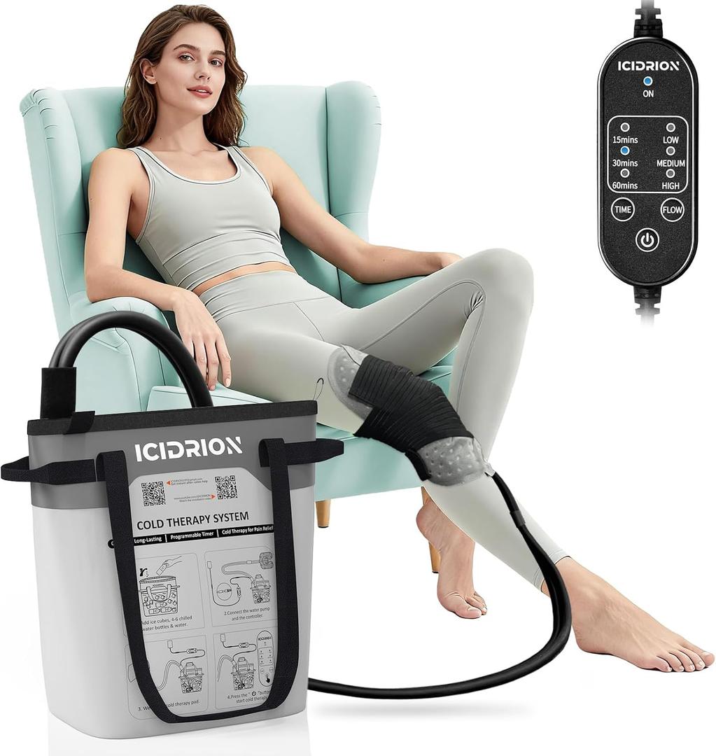 Cold Therapy Machine, Programmable Ice Machine for Knee After Surgery, Portable Knee Replacement Recovery System, Cryotherapy Pain Relief w/Compression Pad