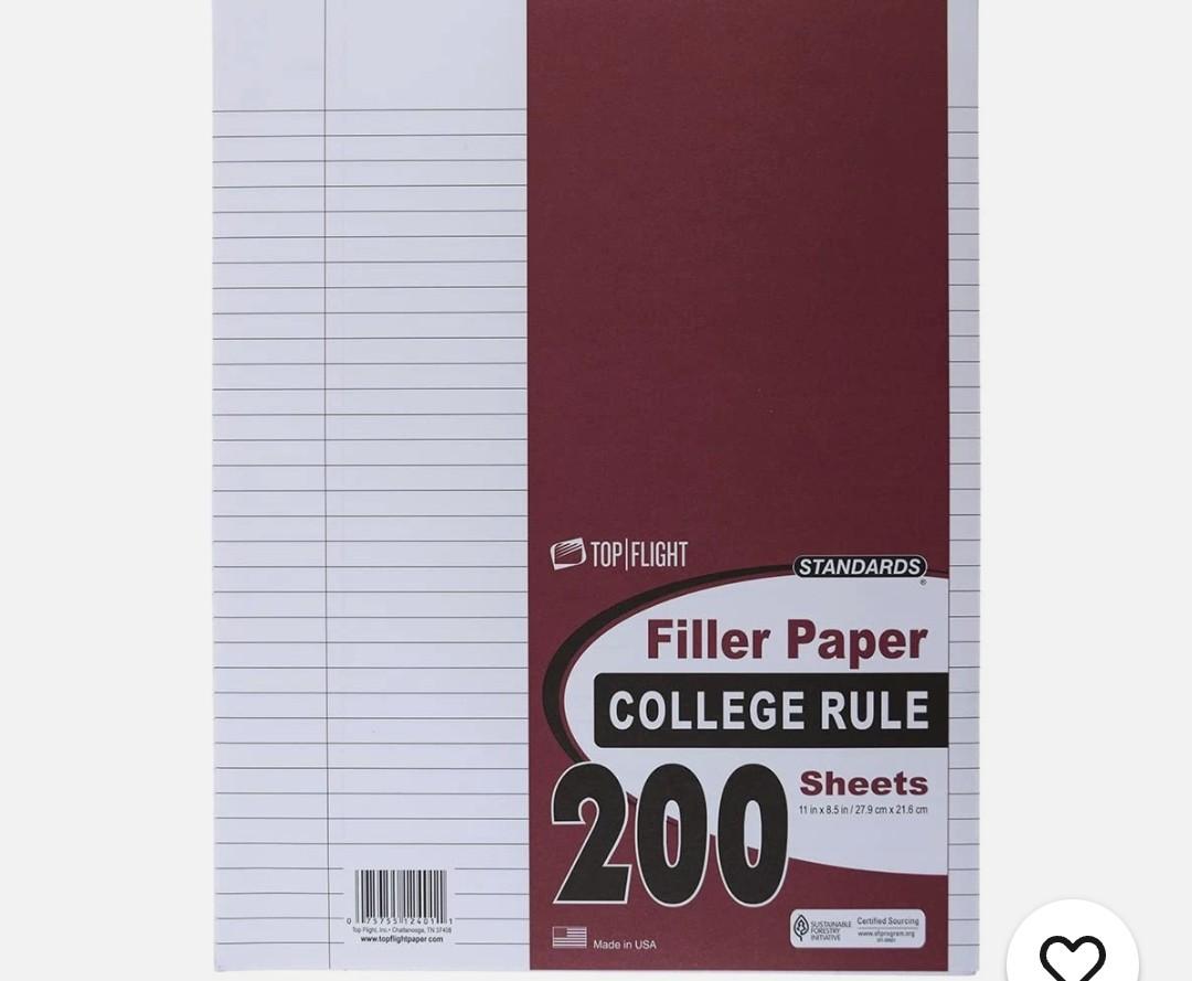 Top Flight Filler Paper 11 x 8.5 Inches College Rule 200 Sheets 12401 White
