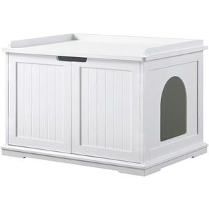 unipaws Cat Litter Box Enclosure Furniture, Cat Washroom, Hidden Litter Box Cover, Cabinet for Large Cat, Dog Proof Cat Litter Boxes, Hideaway Litter Box, Cat House, White, No Top Open