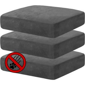 MAXIJIN Velvet Stretch Cushion Covers Fitted Couch Cushion Slipcovers Sofa Seat Cushion Covers for Individual Cushions with Elastic Bottom (3 Piece Sofa Seat Slipcovers, Gray) (Grey)