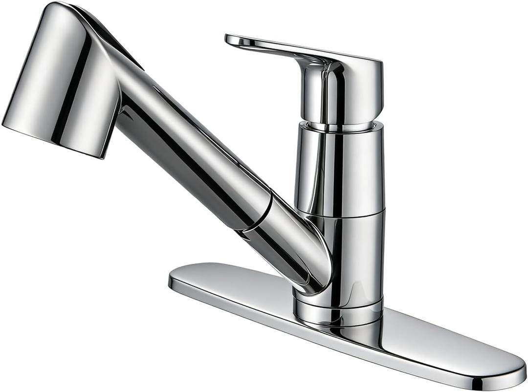 Kitchen Faucet with Pull Down Sprayer, Single Level Stainless Steel Kitchen Sink Faucets, Single Handle Low Arc Chrome Pull Out Kitchen Faucet