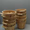 Marsui 10 Pcs 5.9 x 7.5'' Round Wooden Baskets Easter Portable Wood Fruit Buckets with Handles Garden Harvest Basket Fruits Vegetables Storage Container Party Supplies(Natural Wood Color)