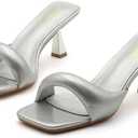 RYNKOMA Women's Leather One Band Square Open Toe Stiletto Slide Sandals Fashion Slip-On Sexy Kitten Heel Mule Sandals Wedding Party Evening Prom Dance Backless Dress Slipper Pump Shoes Size 37