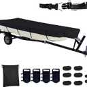 Jon Boat Cover 12ft 420D Waterproof Trailerable Jon Boat Upgraded Version with Additional Fixing Accessories Scratch-Resistant All-Weather Protection (12ft Long, Beam Width up to 56in, Black)