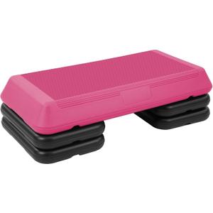 Step Aerobic Platform, Exercise Step with levels Adjustable Height, Stackable Risers, Fitness Training Workout Stepper for Home Gym, Cardio Strength, Black/Pink, 16x16