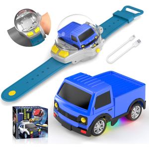 YUZ Mini Remote Control Car Watch Toy with LED Lights, 2.4G RC Cars Toy Car Watch USB Charging Hand Controlled Watch RC Car for Kids Boys Girls for Birthday Christmas Holiday Party Gifts, Blue