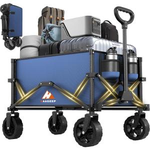 Navy Blue Collapsible Wagon with Wheels, Portable Wagons Carts Foldable, Folding Wagon Cart for Groceries, Sports Garden Shopping Utility Wagon