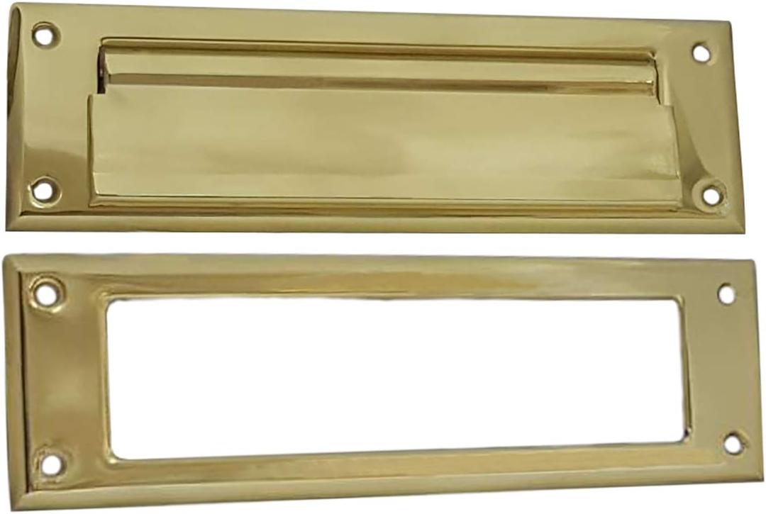 QCAA Solid Brass Mail Slot, with Solid Brass Interior Frame,10" x 3", Polished Brass, 1 Pack, Made in Taiwan