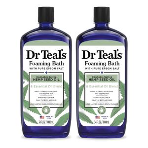 Dr Teal's Foaming Bath with Pure Epsom Salt, Cannabis Sativa Hemp Seed Oil, 34 fl oz (Pack of 2)