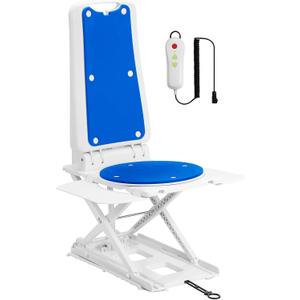 SUNDERWELL Electric Chair Lift for Elderly, 24 lbs Lightweight Floor Lift for Elderly Falls with 360Swivel Seat, Bath Lift Chair for Tub 308 lbs Capacity, IPX8 Waterproof & Remote Control (Blue)