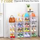 7 code Large Clear Shoe Boxes OrganizerThicker Material Stronger Shoe Box with Magnetic Door, Stackable Shoe Storage Box for Closet, Foldable Space-Saving Storage Bins Shoe Cabinet, White 9 Pack