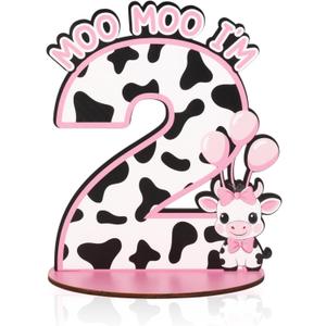 Cow 2nd Birthday Number Sign Centerpiece, Farm Themed Wooden Table Decoration Pink Black White, Two Years Old Birthday Parties Photo Props Supplies Decor Cow 2nd Birthday Number Sign Centerpiece, Farm Themed Wooden Table Decoration Pink Black White, Two Years Old Birthday Parties Photo Props Supplies Decor
