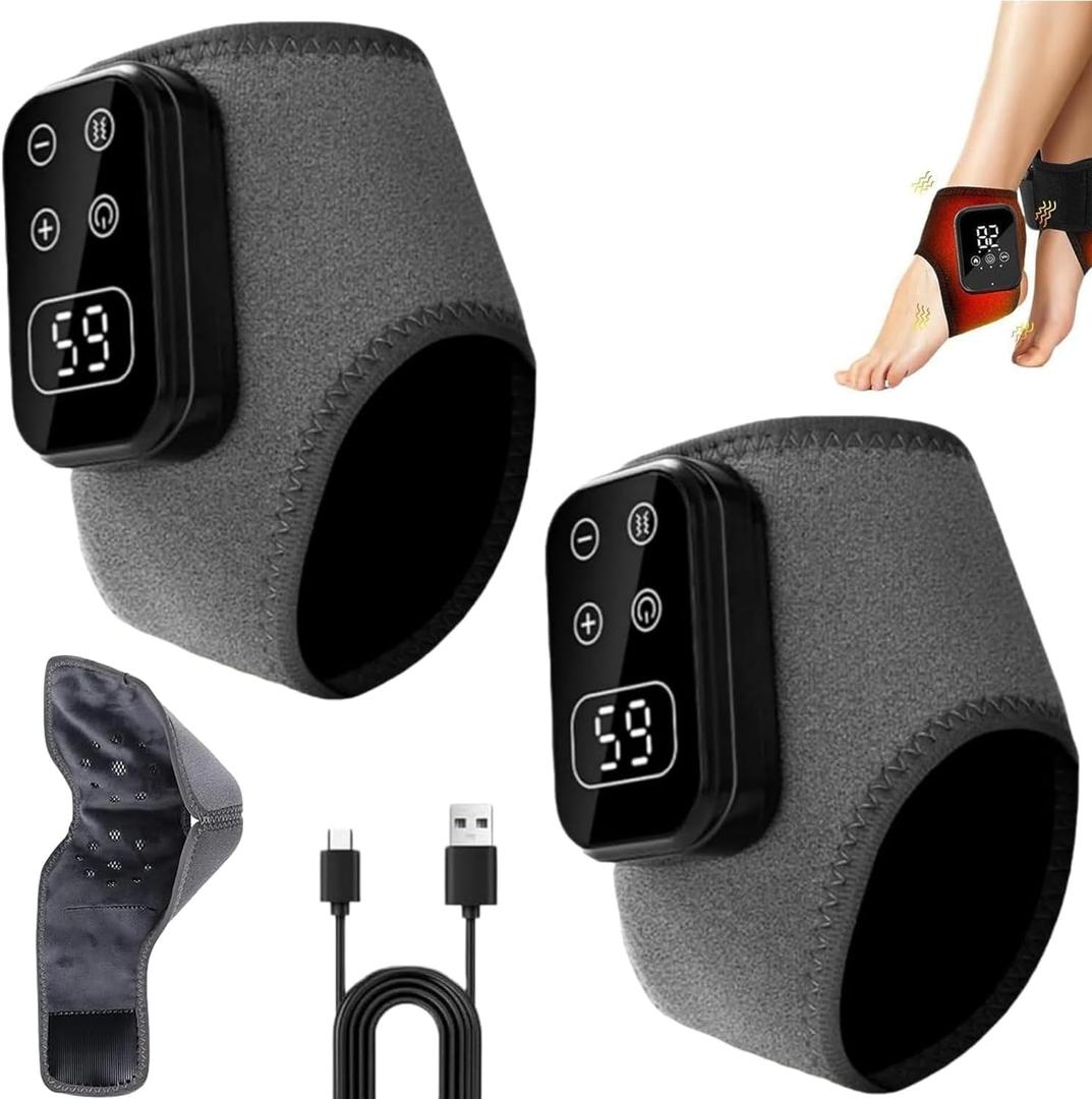 2 Pack Portable Foot and Ankle Massager - Triple Method Foot Massager with 5 Heat & 3 Vibration Levels, Smart Timer, Wireless for Heat Relief for Travel & Home Use(Grey)