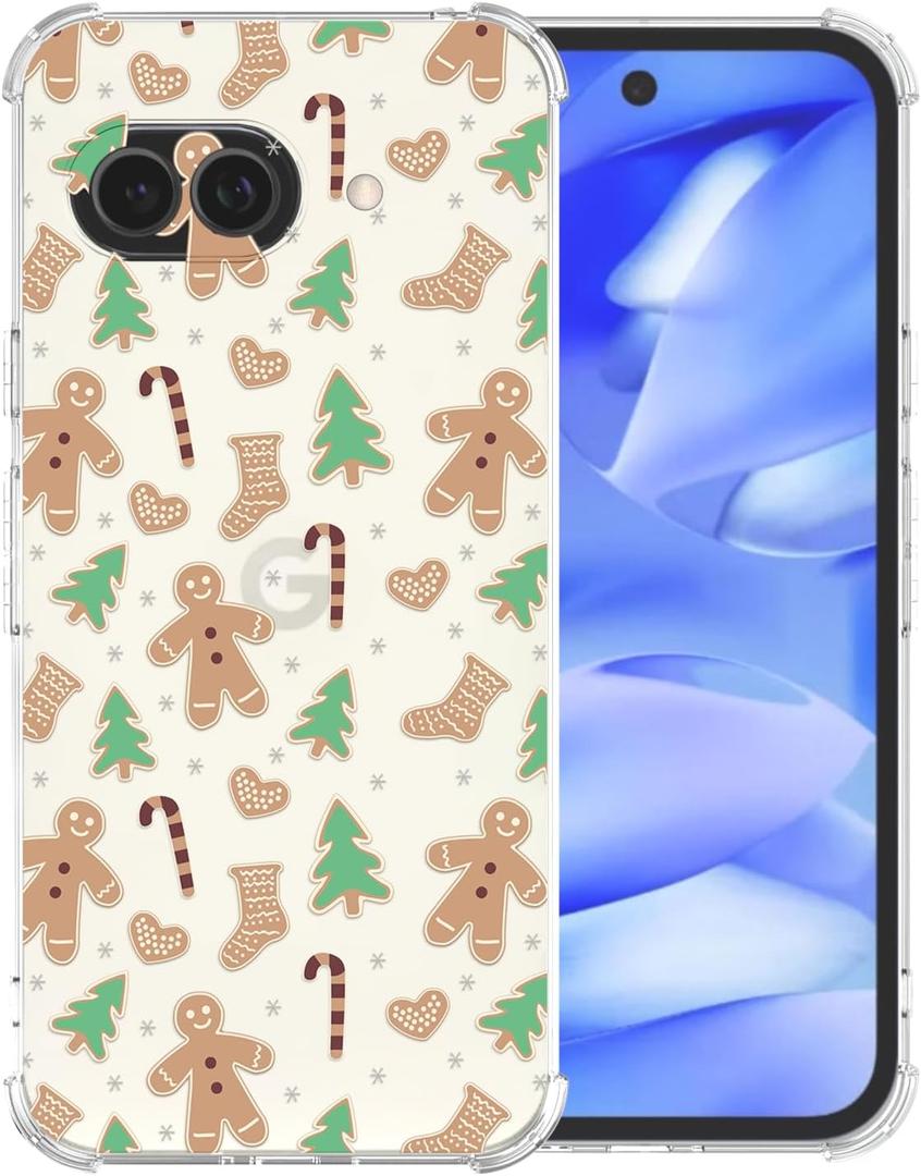 Christmas Phone Case for Google Pixel 9/9 Pro - Clear Transparent Soft TPU Case with Xmas Gingerbread Man Pattern, Cute Protective Cover for Boys Girls (6.3 Inch)