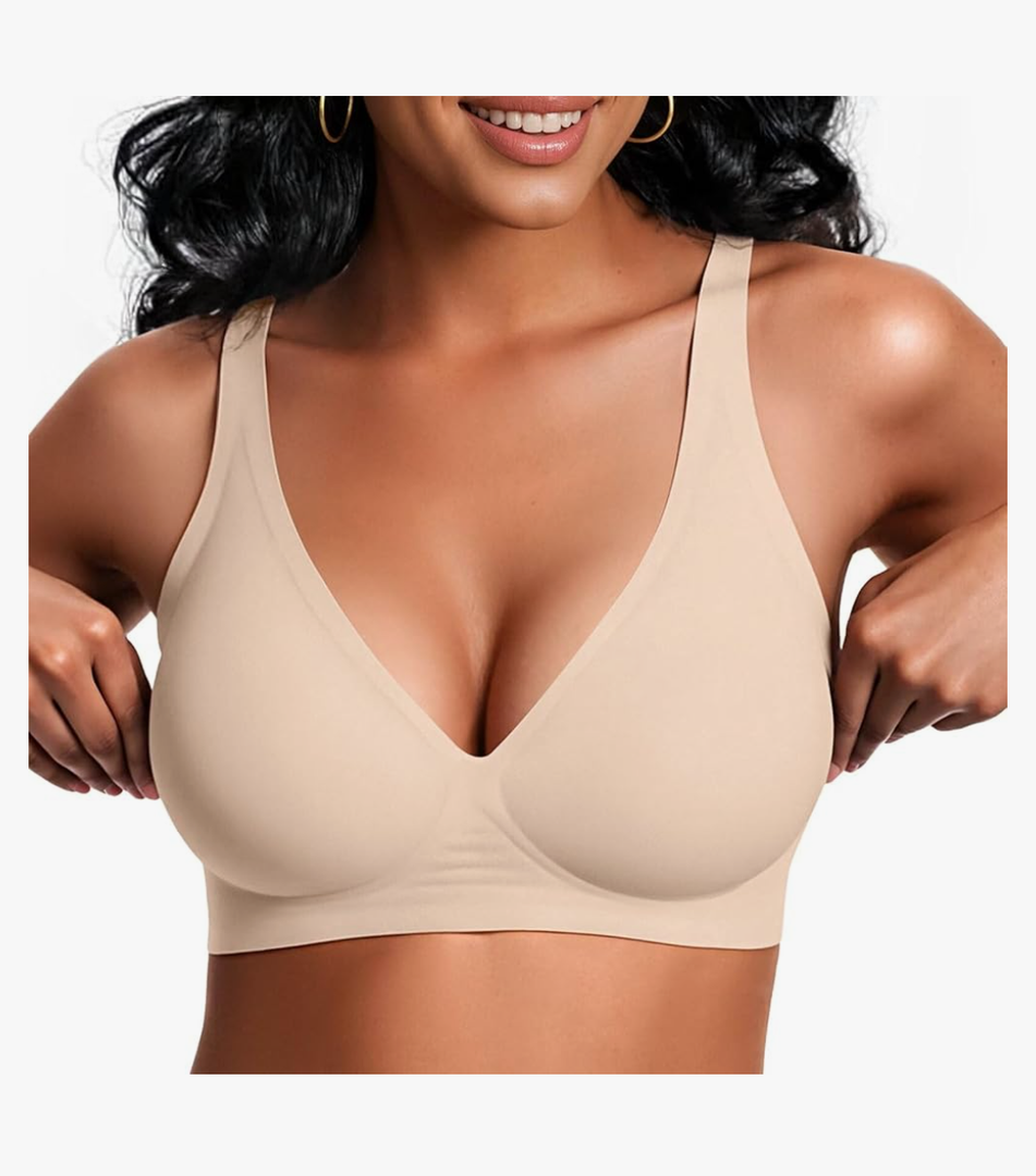 Vertvie Jelly Wireless Bras for Women Push Up Plunge Seamless T-Shirt Bras No Underwire Supportive Full Coverage Bralettes, 3XL