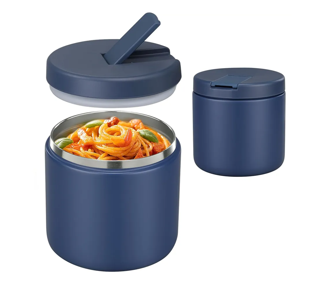 19oz Insulated Vacuum Food Jar with Buckle Lid Wide Mouth Soup Thermo for Hot Food Kids Leakproof Stainless Steel Lunch Container- Blue-1Pack