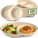 2 Compartment Bowls Disposable 100 Pack, Chip and Dip Bowl Disposable Divided Bowls for Chips and Salsa Serving