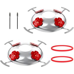 2 Pack Hummingbird Feeder Base Metal Top Covers Bottom Base Replacement Part with 2 Pcs Metal Cover Seal Rings and Brushes No Nectar Base Suitable for Blown Glass Hummingbird Feeder Base (2, Silver)
