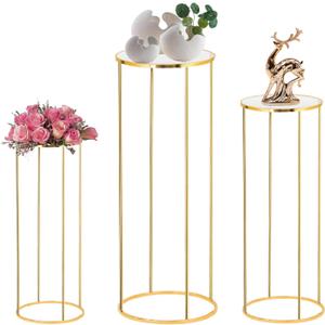 3PCS Cylinder Pedestal Stands for Parties, Gold Metal Plant Round Cylinder Stands for Party Flowers, Display Columns Pedestal Stand Cylinder Tables for Vases Birthday Party Backdrop Decorations, Round