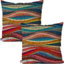 Colorful Pillow Covers Set of 2, Mid Century Modern Decor Throw Pillows 20x20, Boho Pillowcases for Living Room & Bedroom