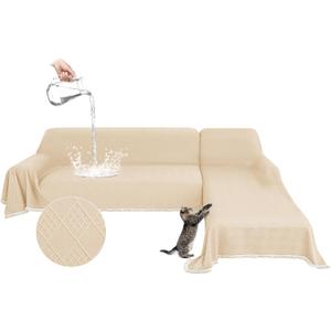 Waterproof L Shaped Sectional Couch Covers Blanket 2 Piece Sectional Sofa Cover Washable L Shape Sofa Slipcover Jacquard Quilted Furniture Protector for Dogs Pets Cats (XX-Large, Light Beige)