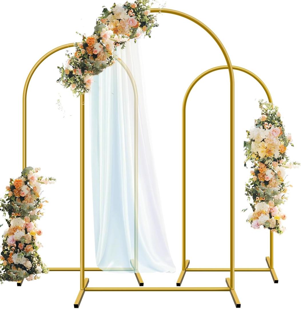 Hemmotop Metal Arch Backdrop Stand, Gold, Set of 3, 6FT, 5FT, 4FT