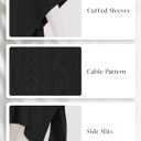 PULI Womens Cable Knit Open Front Poncho Sweater Chunky Warm Shawls Cape for Fall Winter (Black)