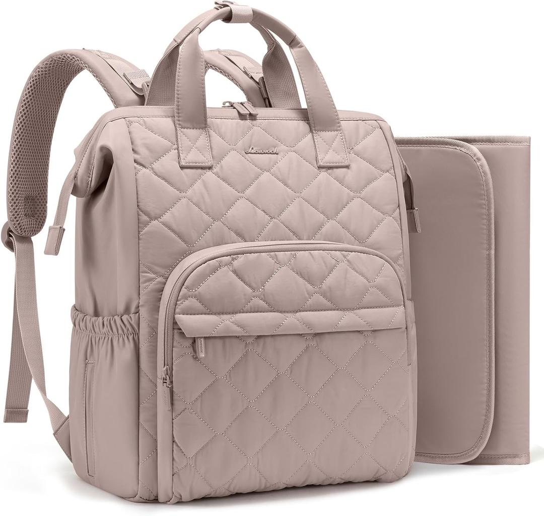 LOVEVOOK Small Diaper Bag Backpack, Mini Baby Bag for Girl Boy with Changing Pad, Diaper Backpack for Mom Dad with Stroller Buckles (Medium, Nude Pink)