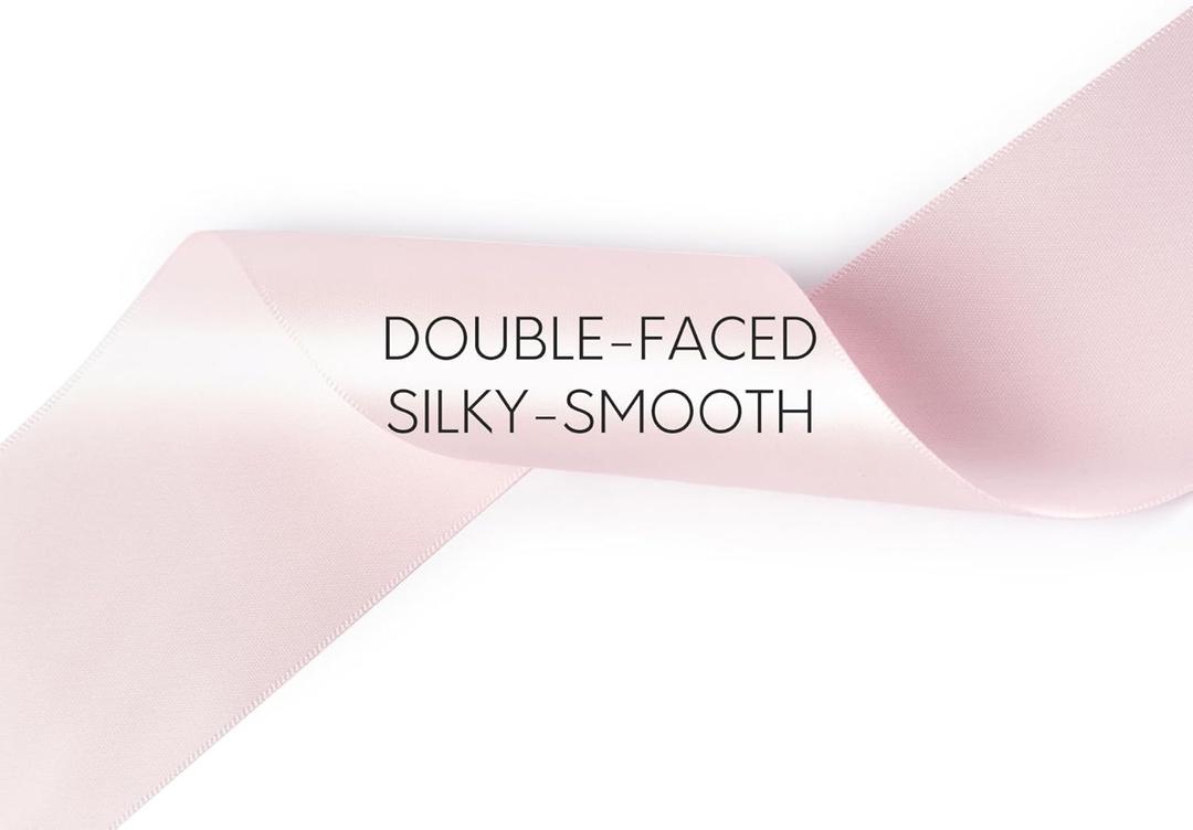 Light Pink Satin Ribbon 2.5 Inch Double-Faced Valentines Day Ribbons for Flower Bouquet Gift Wrapping Party Decor Wedding Invitation DIY Craft, 25 Yards