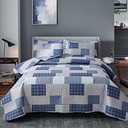 Bedspread Set King Size Plaid Quilt Bedding King Grey Blue Patchwork Modern Lightweight Quilt Bedspread Home Reversible Coverlet-Soft Polyester 3 Piece Quilt Set Collection